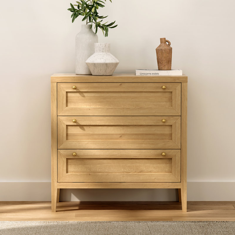 Farmhouse 3 Drawer Dresser,Wide Chest Of Drawers,Three Drawer Nightstand, Natural Oak, 1