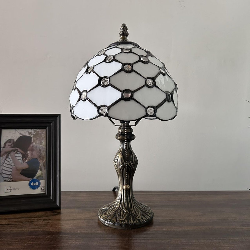 Tiffany Mini Table Lamp White Stained Glass Crystal Beans LED Bulb Included 8"W*8"D*15"H
