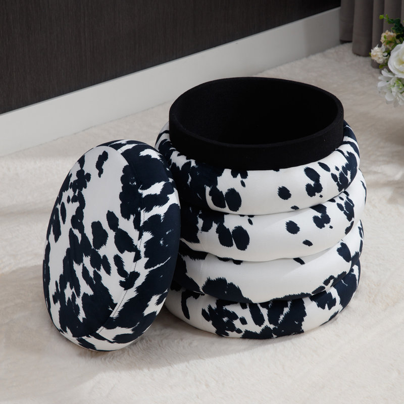 Repose-pieds de rangement rembourré avec côté rond pour le salon, le vestibule et la chambre à coucher, Vache