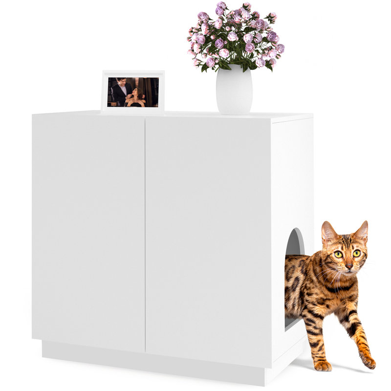 Grande / grande boîte à litière, meuble moderne en bois pour litière XL avec rangement caché comme armoire de rangement (blanc)