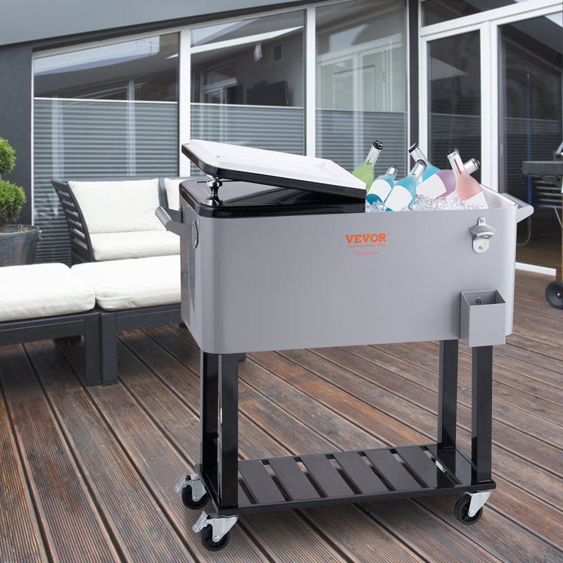 Station de service / chariot à roulettes avec refroidisseur de patio pour 80 litres VEVOR, gris