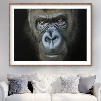 Gorilla Face - Hyperrealist Framed Print for Man Cave Decor