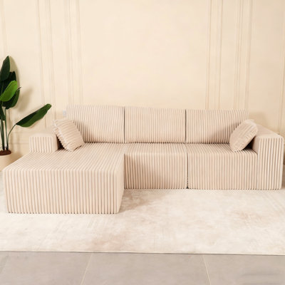 Canapé modulaire de 109 po avec siège profond et canapé modulaire en L avec méridienne de 109 po, beige
