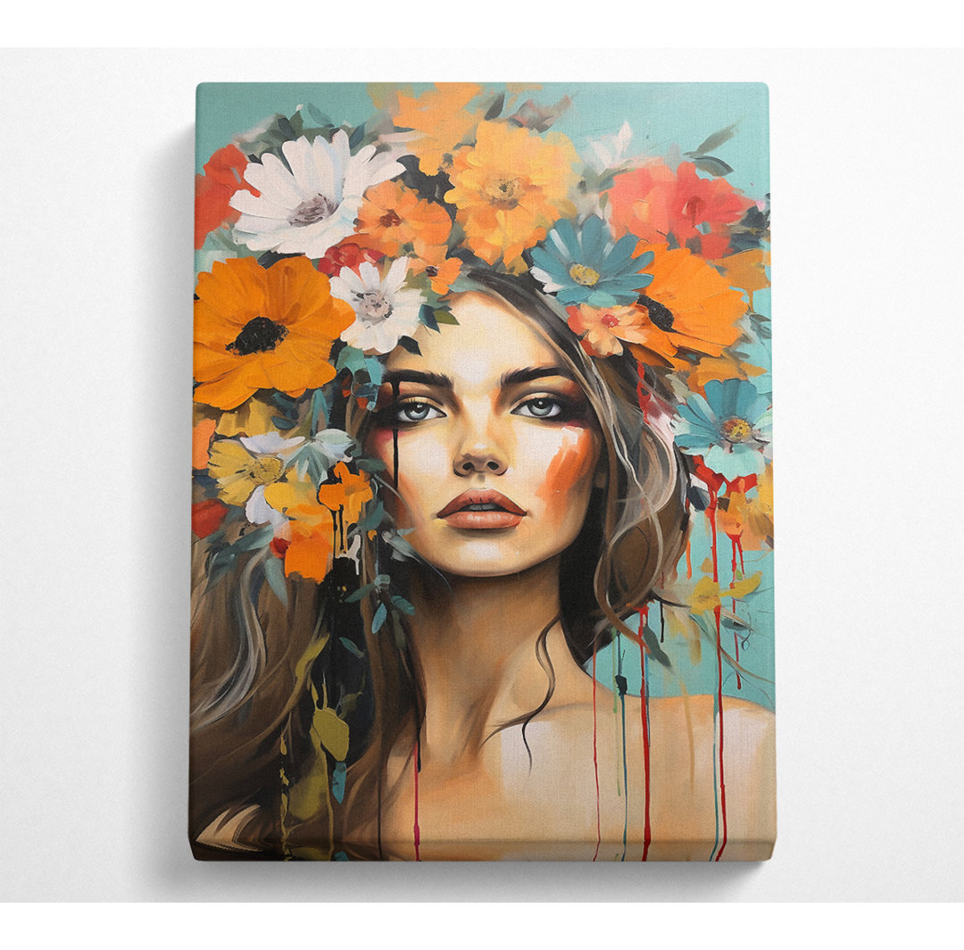 Boho Flower Girl - Einzelner Bilderrahmen Kunstdrucke auf Leinwand