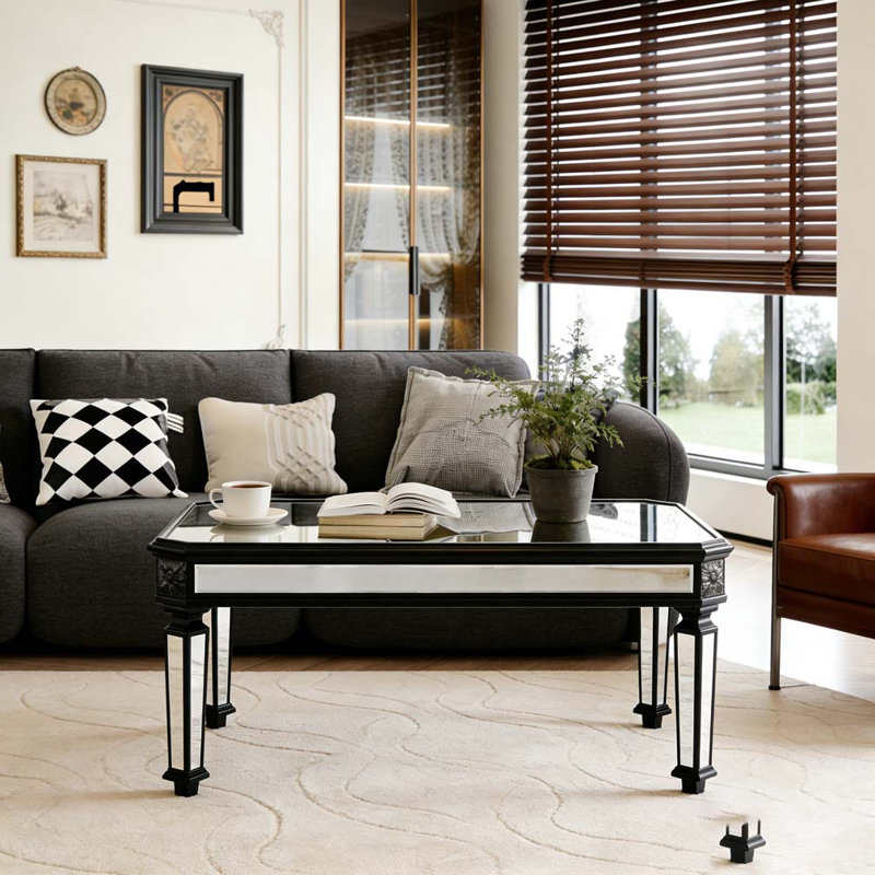 Table basse moderne rétro avec miroir en verre argenté sculpté
