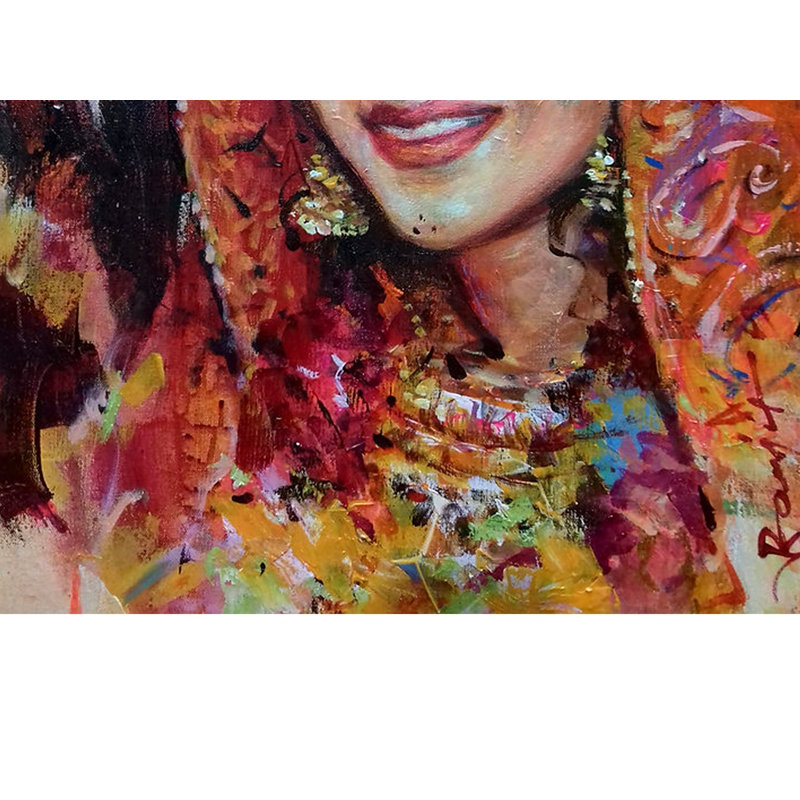 Portrait d'une femme indienne | Acrylique sur toile | Peinture murale décorative