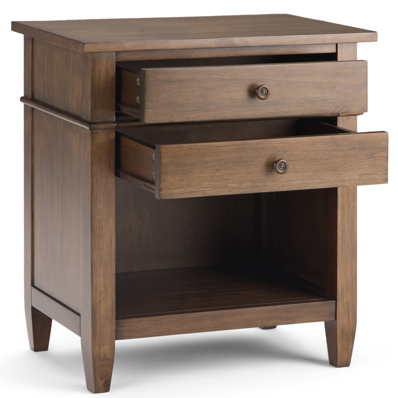 Table de chevet transitionnelle en bois massif de 24 po Carlton brun rustique naturel vieilli (ensemble de 2), Brun rustique