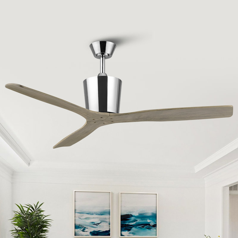 Ventilateur de plafond à 3 pales en bois massif de 54 po avec télécommande et sans lumières, Nickel / bois gris  