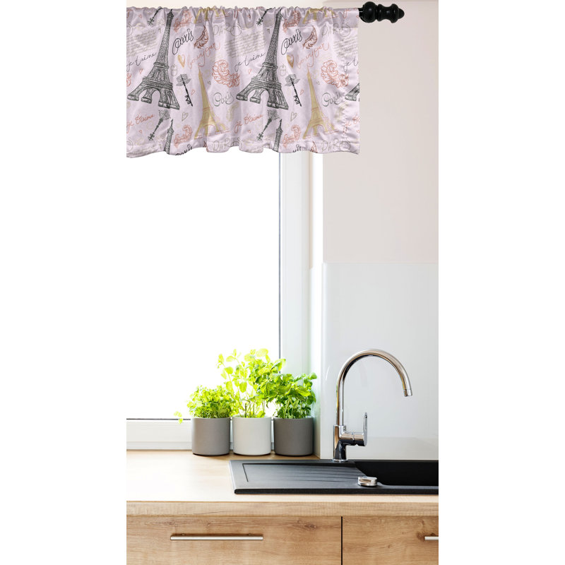 Paris Sketch Multicolor Satin Rod Pocket Valance, 42" x 12"