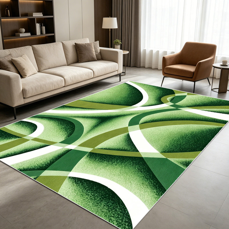 1PC Abstract Green Swirl Geometric Pattern area rugs for Living Room, Soft, All seasons, Easy-maintain, Washable Indoor mat, Under Table suitable for dining room, bedroom, home office, entryway, kitchen, Home Decor, Outdoor Decor.