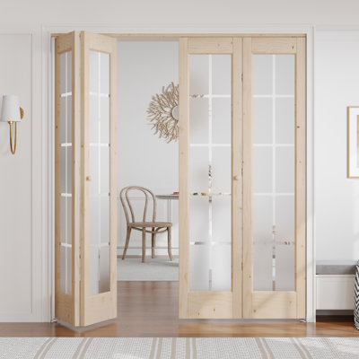 Porte pliante en bois massif non fini avec trousse de quincaillerie d'installation