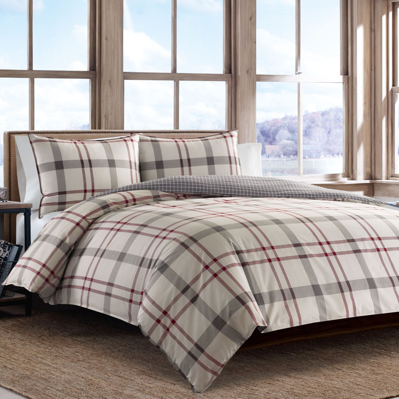 Eddie Bauer Portage Bay Grey Cotton Duvet Cover Set, King Duvet Cover + 2 Shams