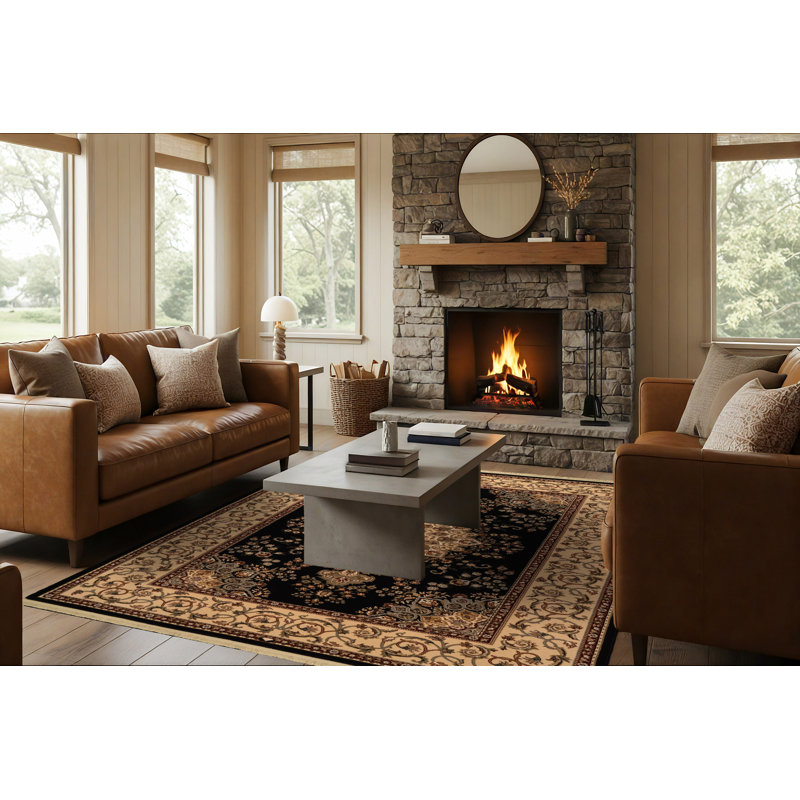 Tapis noir/beige en laine oakland Cirro, Rectangle 5 pi 3 po x 7 pi 7 po