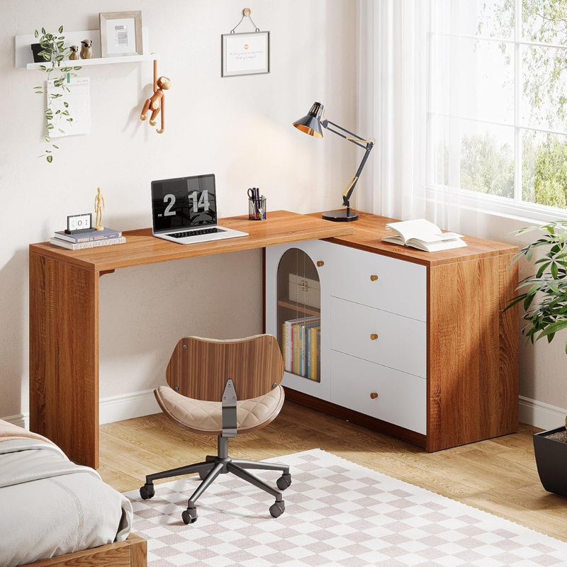 Bureau d'ordinateur en L 82,67 po avec tiroirs (sans la chaise)