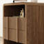 Ensemble de chambre à coucher 5 pièces à grain de bois moderne avec lit plateforme, commodes à 5 et 6 tiroirs et table de chevet * 2, double, brun-132272590-132272594-132272595