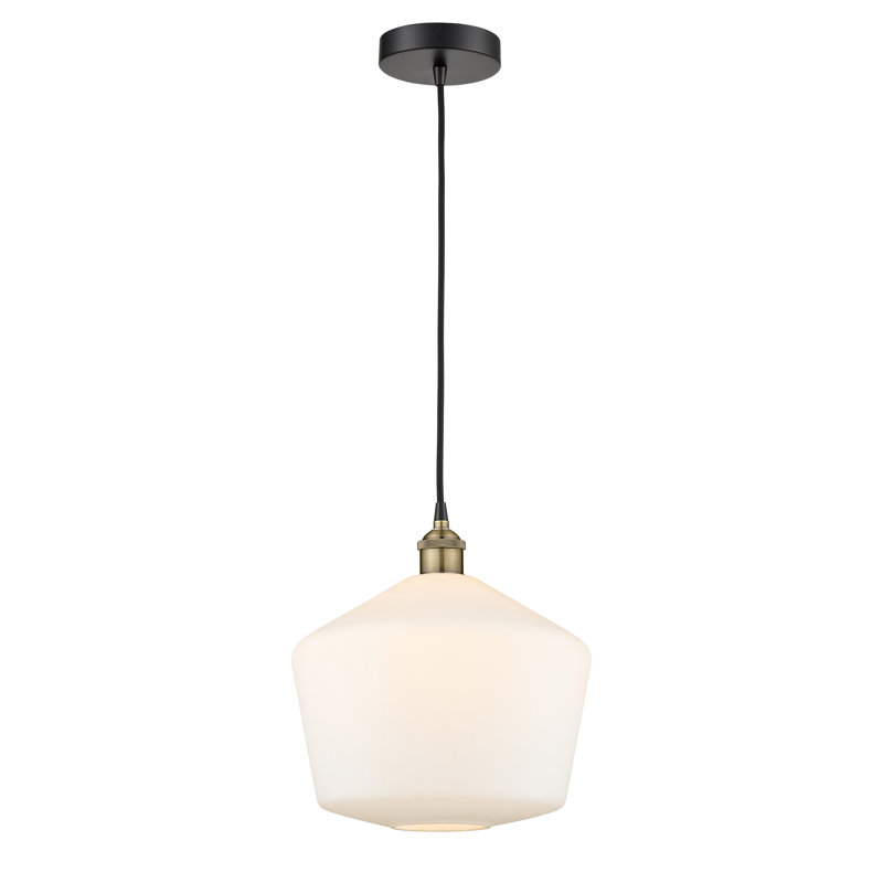 Luminaire suspendu 1 lumière Gabbie, Blanc mat, Laiton antique noir