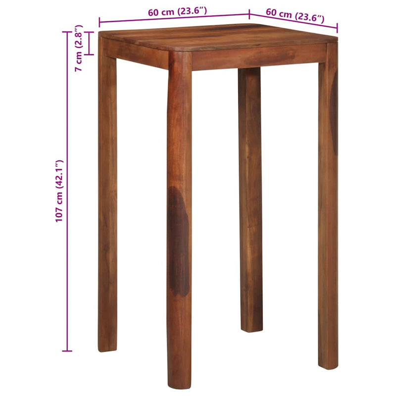 Gracie Oaks Bar Table Solid Wood Acacia With Acacia Finish, Brown, 107 x 60 x 60cm
