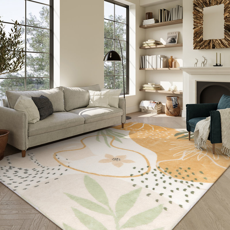 Tapis lavable à la machine à imprimé floral Kaldi avec envers antidérapant pour salon, salle à manger et chambre à coucher