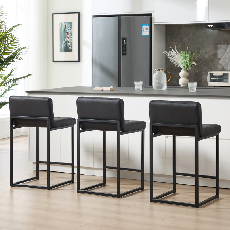 Ensemble de 3 tabourets de bar 24 po à hauteur de comptoir avec structure en métal, Noir