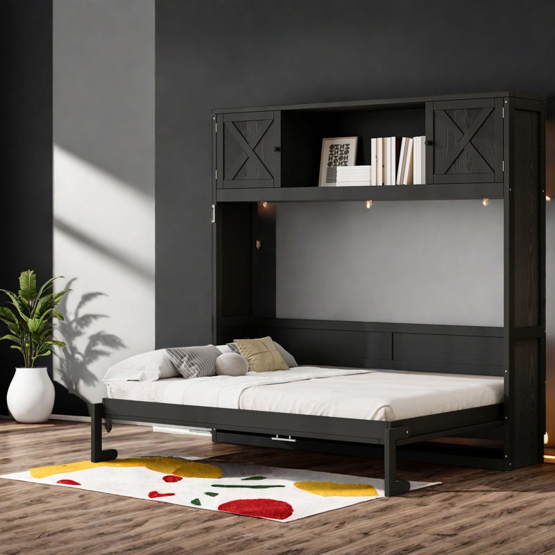 Lit escamotable rustique en bois et bois aggloméré pour la maison