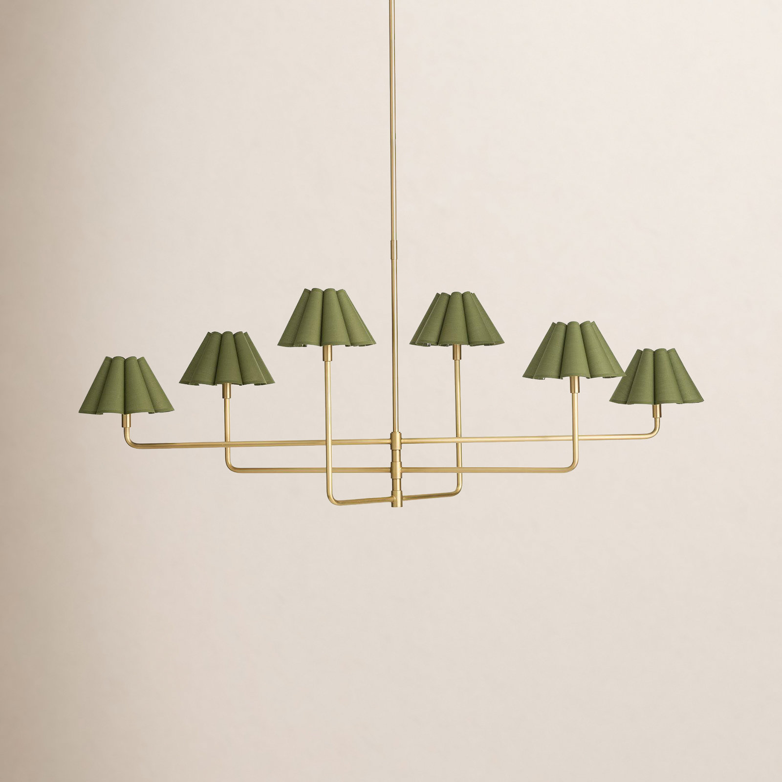Polly 6-Light Chandelier, Natural Brass, Green