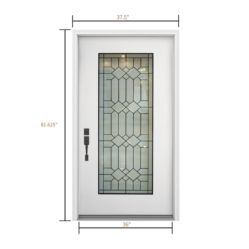 Porte d'entrée extérieure en fibre de verre artistique avec acajou blanc, Gauche