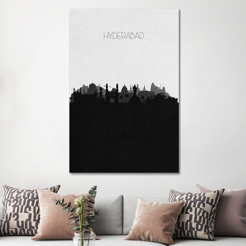 Hyderabad, India City Skyline by Ayse Deniz Akerman - Print on Canvas, Wrapped Canvas, 66.04 cm H x 45.72 cm W x 1.91 cm D