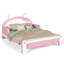 Lit plateforme tapissier pour enfant pleine grandeur en forme de chat, cadre de lit pour enfant à profil bas de style princesse, blanc et rose-1519745803