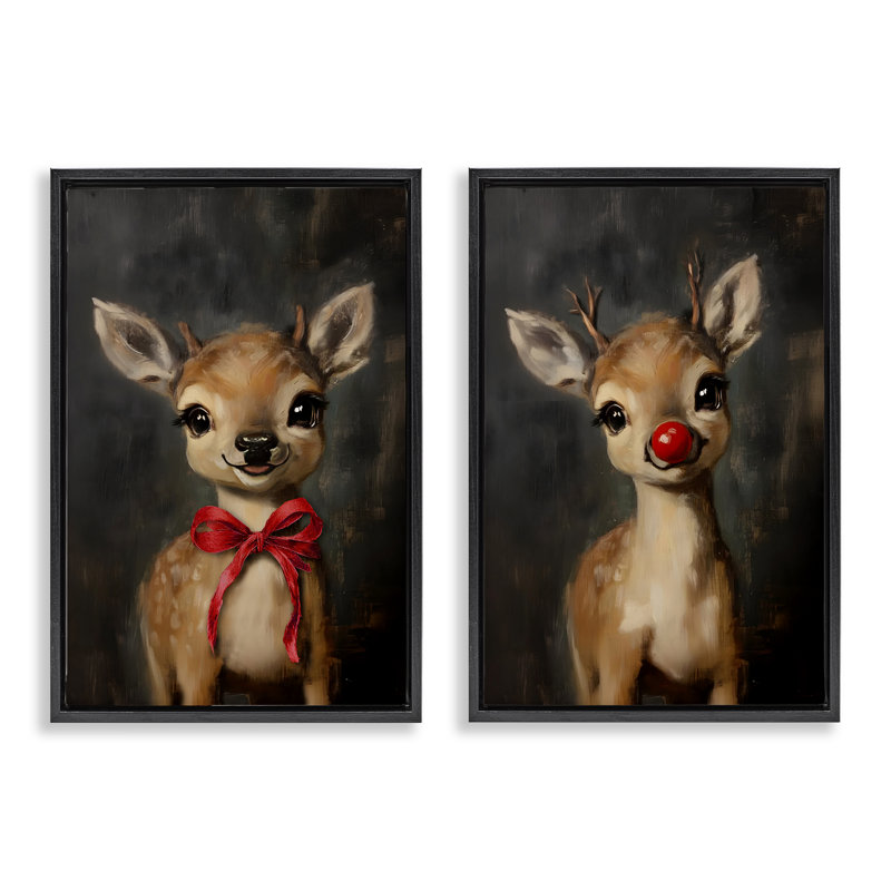 Ensemble de cadres flottants 2 pièces Baby Reindeer, Cadre flottant noir de jais, H 25 po x l 17 po