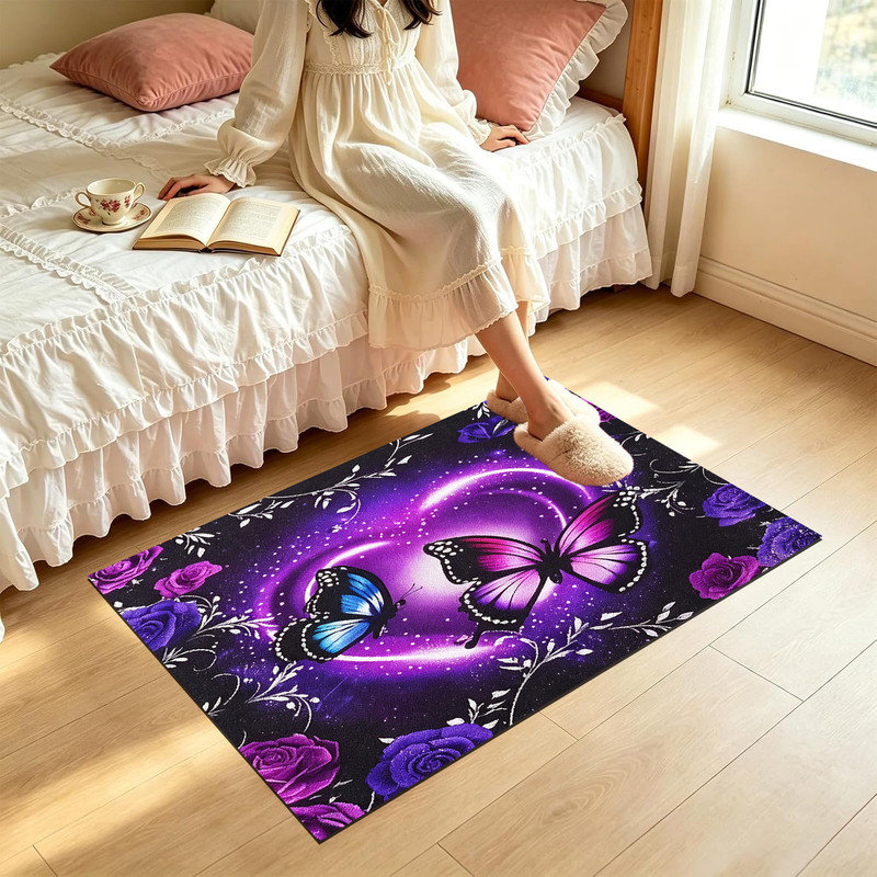  Paillasson anti-dérapant pour intérieur et extérieur, 24 po x 36 po, papillon rose mauve, Papillon rose mauve, 24 po x 36 po