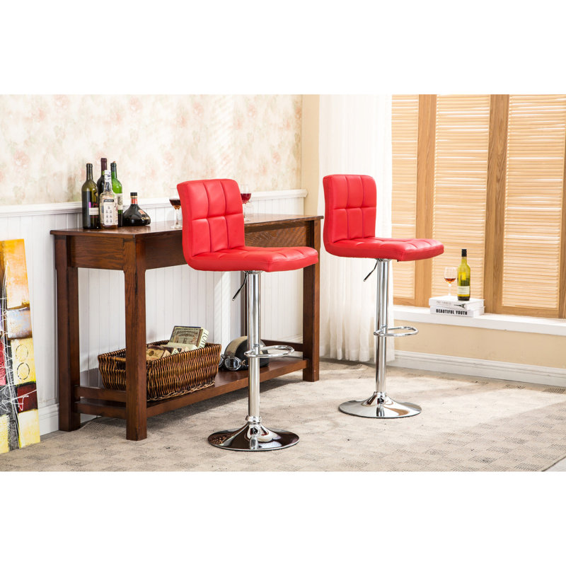 Tabouret de bar rouge (2), avec revêtement en similicuir et siège réglable avec tabouret pivotant (2) - avec rembourrage en mousse et base chromée pour un confort accru