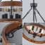 Lustre tambour rustique 5 lumières rustique, finition industrielle noir mat et brun, hauteur réglable
