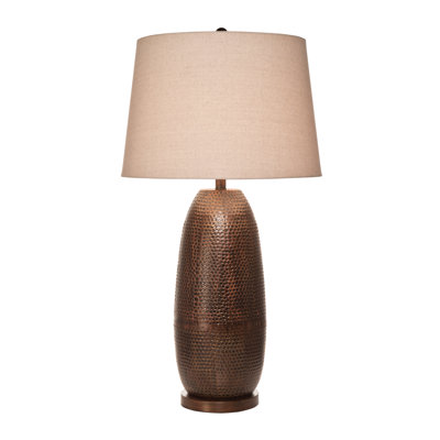 Lampe de table hydrocal peinte à la main avec interrupteur à 3 voies Mehrab, 34 po, base beige et cuivre