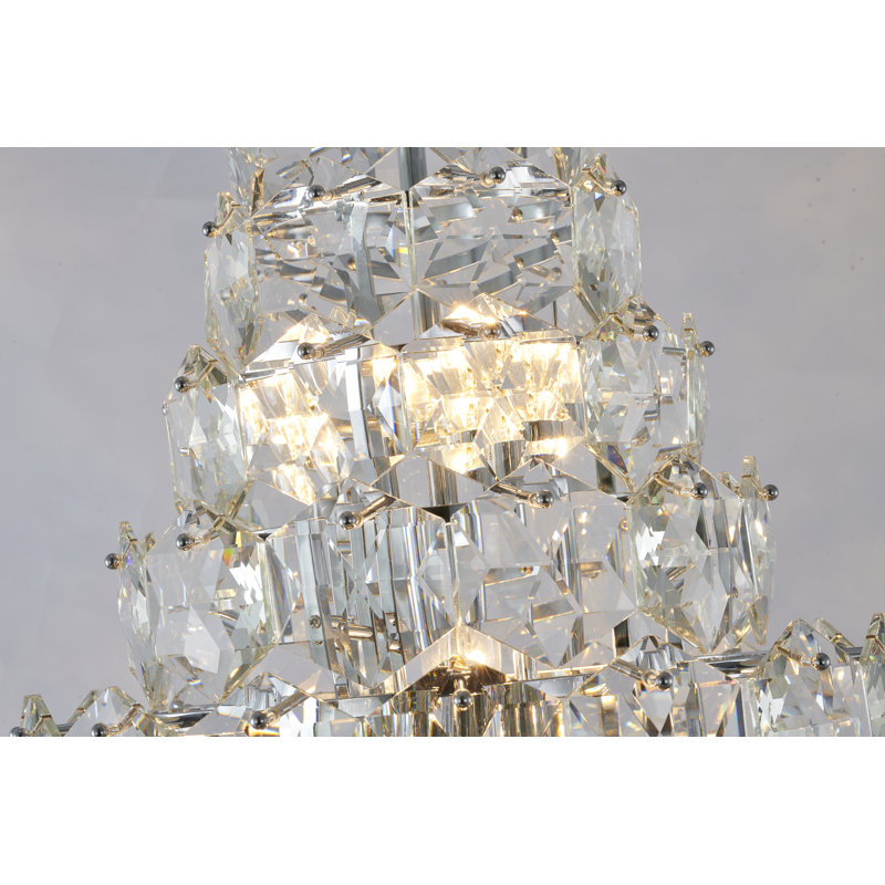 Lustre en acier inoxydable chromé à 15 lumières avec accents en cristal transparent, Chrome