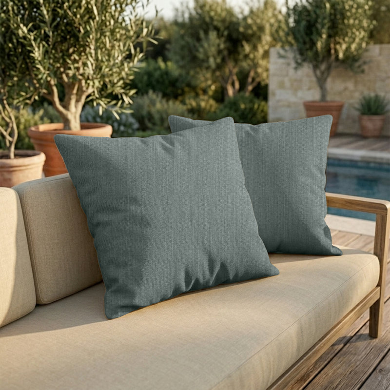 Sunbrella Square Weather Resistant Outdoor Pillow Cover and Insert, 22"H x 22"W, Cast Mist