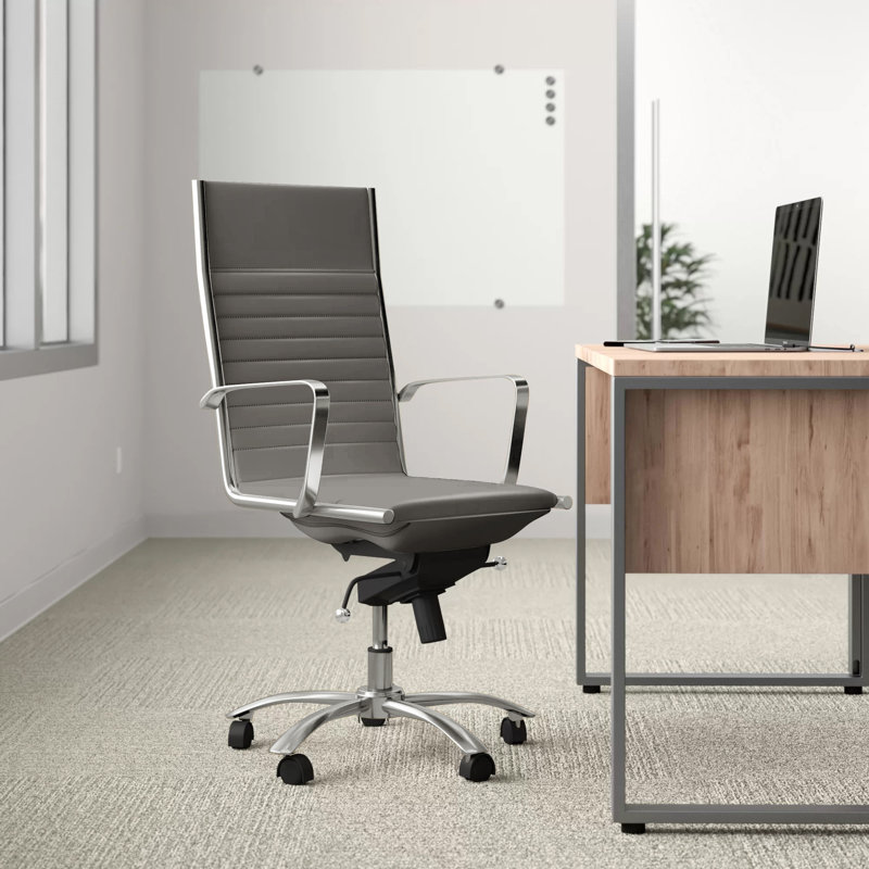 Chaise de bureau Naida, Similicuir gris, Chrome chrome