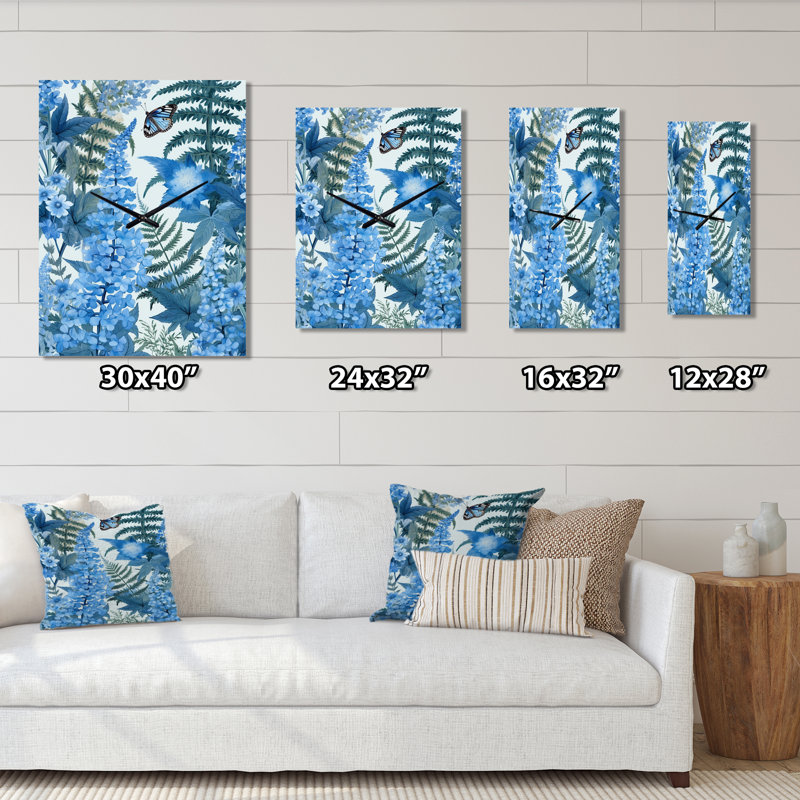 Horloge murale florale bleu vert bleu fougère I, Petit