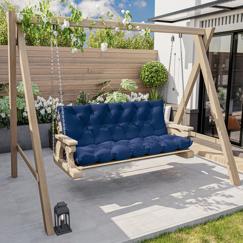 Banc de jardin avec coussin de 5 po imperméable pour l'extérieur, Bleu, L 40 po x P 40 po