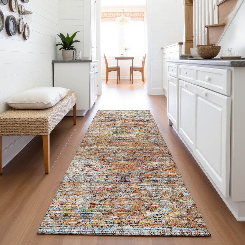 Premium Machine Washable Ducote AMF1143 Global Rug, Runner 2'3" x 7'6"
