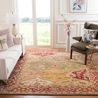Geno Hand Tufted Wool/Cotton/Latex Oriental Rug in Red/Yellow/Green