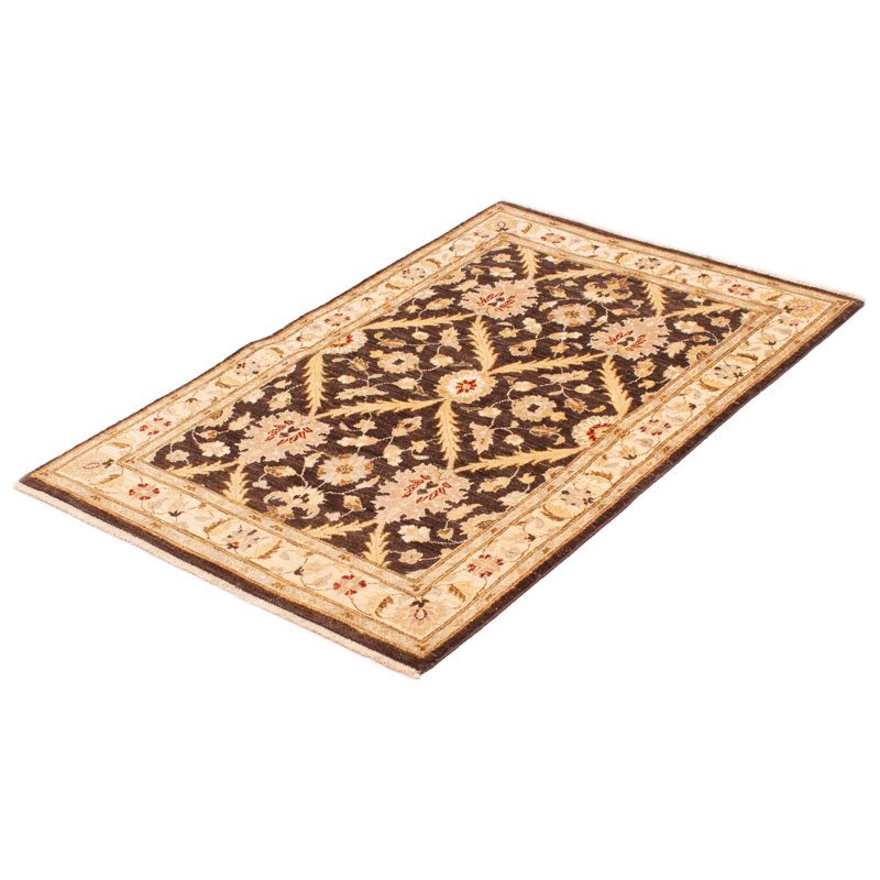 Tapis brun foncé en laine noué à la main de conception unique 4 pi x 6 pi nouvel âge Arabel