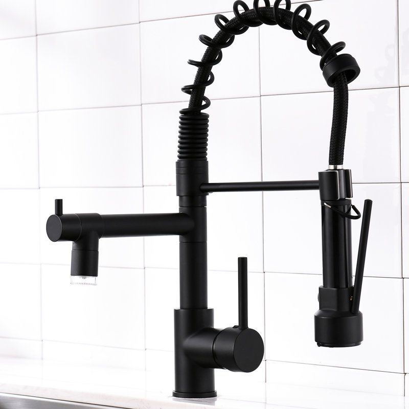 Contemporary Led Kitchen Sink Faucet - Pull Down , Black, Single Handle, Easy Maintenance With Pull-Down Spray Lever, Materials