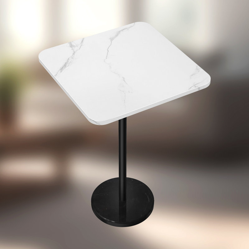 Side Table with White Stone Base and Black Surface, 6.69" H x 17.13" W x 13.19" D, Black, White