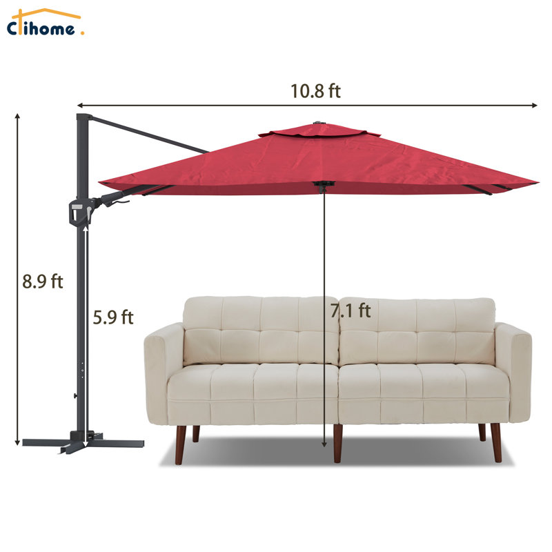 Square Cantilever Patio Umbrella(without Umbrella Base), 106.3" H x 129.92" W x 129.92" D, Red