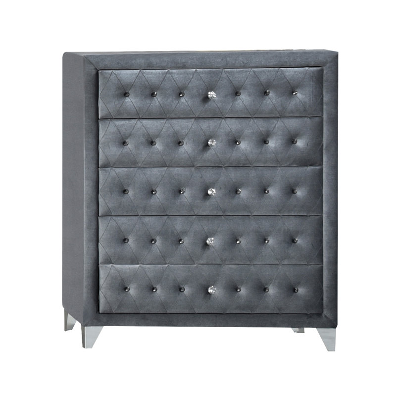 Commode 5 tiroirs Karlan, Gris