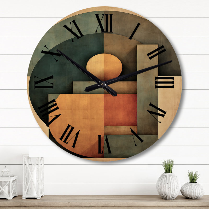 Pleine lune célébration rétro abstraite - horloge murale moderne en bois surdimensionnée géométrique, Grand