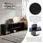 Meuble télé noir avec tablettes ouvertes; Une armoire multimédia polyvalente, extensible et personnalisable convenant aux salons, aux chambres et aux bureaux