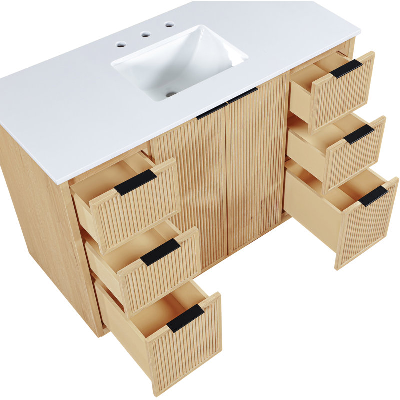 Meuble-lavabo en pierre naturelle et en bois massif 48 po Willard, Naturel, 48"