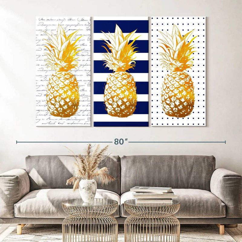 " Navy Pineapple Passion " 3 - Pieces, 42" H x 65" W x 1.25"