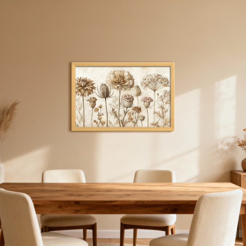 Plantes et fleurs, impression botanique rétro sépia, H 16 po x l 24 po, Toile tendue, Ne s’applique pas